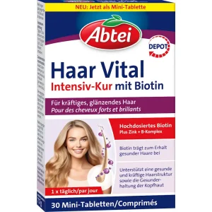 Abtei Cure Intensive Haar Vital – Vitamine Cheveux – Mini-Comprimés pour Cheveux Forts, Biotine & Zinc, Effet Dépôt, 30 Tablettes